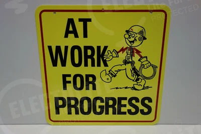 Reddy Kilowatt AT WORK FOR PROGRESS DIE CUT HEAVY-THICK ELECTRICIAN GIFT SIGN - Image 1 of 3