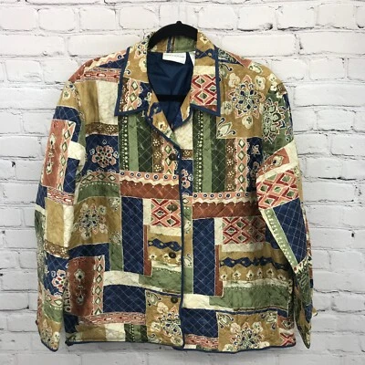 Top Alfred Dunner Mujer Grande Verde Seda Poliéster Abotonado Ligero Cazadora Foto 1 de 4