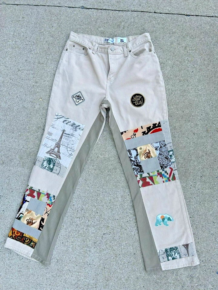 Upcycled Men's Patchwork Stonewashed Jeans Size 33X32 Rework Handmade - Image 1 of 4