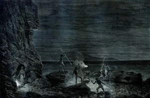 Greece, fishing with javelin...Antique engraving 1878 - Picture 1 of 2