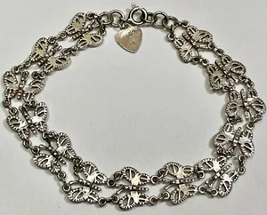 VINTAGE STERLING SILVER BUTTERFLY LINK BRACELET 8" MADE IN HONG KONG - Picture 1 of 5