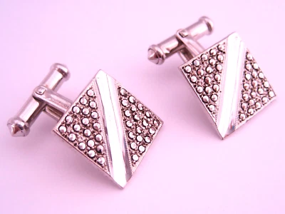 Gemelos botones vintage de marcaita de plata esterlina maciza y corte B&K de la era retro Foto 1 de 4