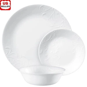 12 Piece Dinnerware Set Embossed Floral Design Durable Glass Dishware Service 4 - Picture 1 of 14