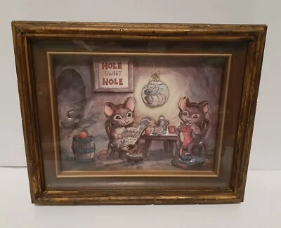 Brown Mouse Life by Will Otto Paper Art 3D Shadow Boxes 2 Lightening Bug 1970s - Image 1 of 4