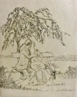 Hermann ZEILLINGER (1882-1931) Radierung FRÜHLING, küssendes Paar auf einer Bank - Bild 1 von 4