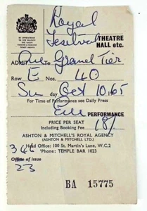Boleto de Her Majesty Royal Theater 1965 - Imagen 1 de 2