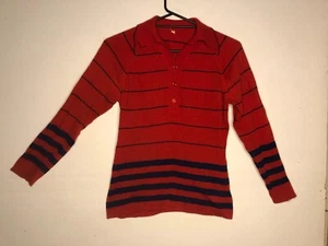 Vintage 1960s Red Striped Long Sleeve Polo Shirt Sz 30 Mod Sharpie Australian - Picture 1 of 9