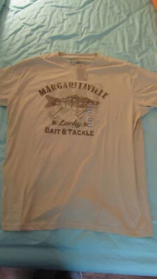 NWT - Margaritaville Beige Tan "Lucky Bait & Tackle" T Shirt L - Image 1 of 3
