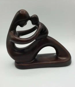 RESUMEN MADRE NIÑO BEBÉ FIGURA ESCULTURA MODERNISTA MARRÓN MSM De colección  - Imagen 1 de 10