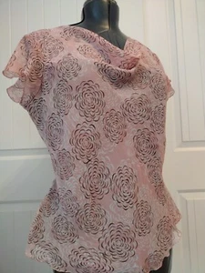 East 5th Women's Pink floral Cowl Draped Neck Short Sleeve Blouse Petite XL NWT - Picture 1 of 5