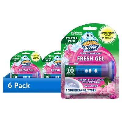 6 pk Fresh Gel Toilet Cleaning Stamp, Floral Fusion, Dispenser with 6 Gel Stamps - Image 1 of 4