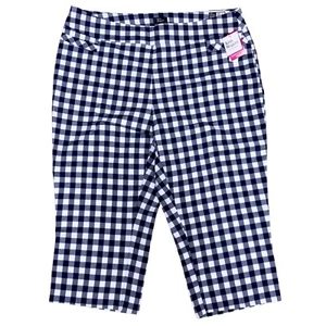 Kim Rogers Women’s Plus Size Pull-On Capri Pants 22W Navy Check Tummy Control - Picture 1 of 9