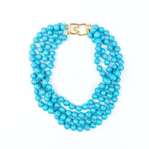 Kenneth Jay Lane, 4 Row Turquoise Beads with Gold Spacers Necklace - Picture 1 of 2