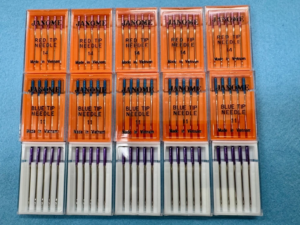 Agujas Janome genuinas puntas "Púrpura, Azul, Rojo" (5 paquetes de cada color) Foto 1 de 1