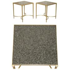 PAIR OF VINTAGE BRASS AND ITALIAN MARBLE SIDE TABLES WITH ORNATELY CASTS BASES