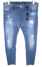 DIESEL Sleenker CN006 Men Jeans W36/L32 Blue Slim Skinny Ripped Cotton Stretch