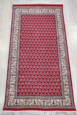 Alfombras hechas a mano vintage 100 % lana anudadas a mano 2'4" x 4'7" Mir rojo cachemir 70x140 Foto 1 de 4