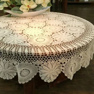 Handmade Crochet Tablecloth Table Cover Lace Round/Square Dining Party Christmas - Picture 1 of 24