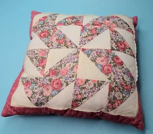 Pieced Quilt block Pillow 10" pinks/florals homemade - Picture 1 of 5
