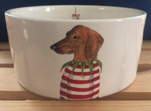 Rae Dunn~Dachshund Mistletoe Christmas~6" Pet Food/Water Bowl~New - Picture 1 of 7