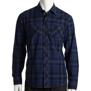 EQ Equilibrio Mens Blue Plaid 100% Cotton Button Down Sport Shirt $125 - Picture 1 of 4