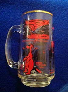 VINTAGE CANADA LANDMARKS SOUVENIR GLASS w/HANDLE MOUNTED POLICE JASPER BANFF - Picture 1 of 3