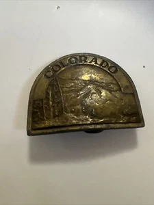 vintage 1970s belt buckle COLORADO mountains Brass Cowboy Western rodeo HIPPIE - Picture 1 of 7