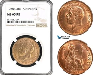AH72, Great Britain, George V, 1 Penny 1928, London Mint, NGC MS65RB - Picture 1 of 1