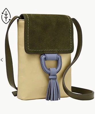 BNWT Fossil Bobbie Crossbody Phone Bag Cowhide ECO Leather Yellow Blue Green - Image 1 of 4