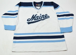 Vintage Nike University of Maine Hockey Jersey Mens 2XL White Blue Long Sleeve - Picture 1 of 12