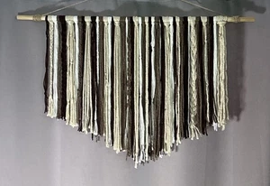Frangia macramè decorazione parete da appendere boho fatta a mano bianco marrone marrone cotone annodato - Foto 1 di 3