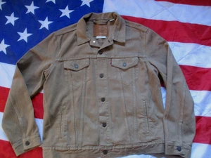 LEVI LEVIS premium vintage trucker JACKET COAT khaki denim RED TAB big E LARGE L - Picture 1 of 22