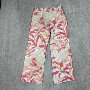 Chico's Pants Womens 0.5 Regular Pink Orange Tropical Floral Linen Wide Leg - Picture 1 of 15