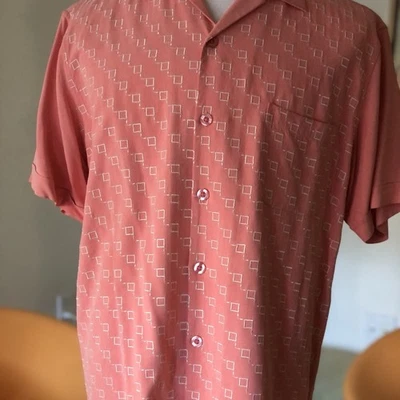 Nat Nast Luxury Originals Silk Camp Shirt Men’s XL Coral With Embroidered Front - Image 1 of 4