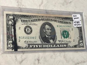 1969 A Crispy Fresh 5 Dollar Bill With Ink Smear And BEP Rejection Very Rare! - Picture 1 of 9
