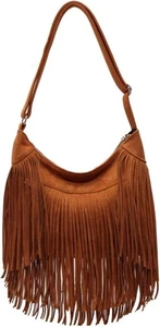 Women Vintage Suede Fringe Hobo Bag Tote Shoulder Crossbody A-brown - Picture 1 of 8