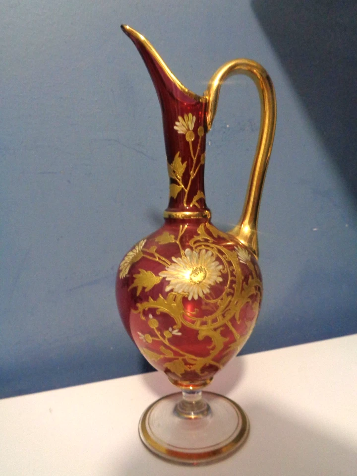 Rare CARAFE  AIGUIERE ancienne Cristal émaillé OR fin,  BACCARAT ou SAINT LOUIS - Photo 1/4