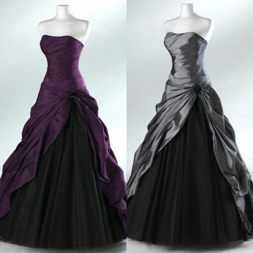 Gothic Wedding Dresses Sleeveless A Line Vintage Satin Grey Purple Bridal Gowns - Image 1 of 4