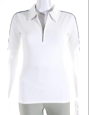 THE UPSIDE ~ ¡Nuevo! Polo con cuello a rayas blanco y azul de carreras talla XS ~ 1/2 cremallera c40 Foto 1 de 4