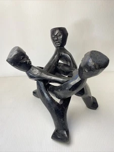 Scultura Unità 3 Uomini Legno Africano Incastro Arte Tribale Testa Nera Piede *Leggi* - Foto 1 di 13