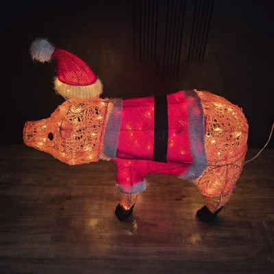 27" Large Life Size Lighted Acrylic Christmas Pig in Santa Suit Yard Decor RARE - Image 1 of 3
