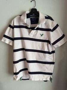 American Eagle Outfitters Polo Calce Clásico Hombres Camisa Ropa Grande L Blanco Azul - Imagen 1 de 7