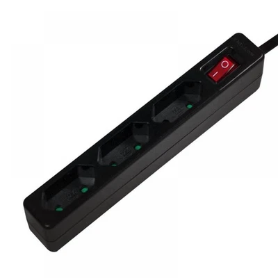 Slim Euro Multipresa con Interruttore, 3 prese, 1,50 m, Nero - Immagine 1 di 3