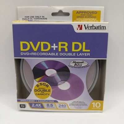 10-pk Verbatim Dual Layer DVD+R Cakebox 2.4x 8.5GB 240 Mins AZO #95166 - Image 1 of 2
