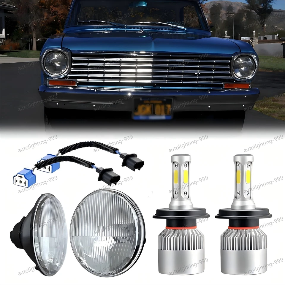 Fit Chevy Nova 1963-1978 DOT 7" inch Round LED Headlight Kit Hi/Lo Sealed Beam - Image 1 of 4