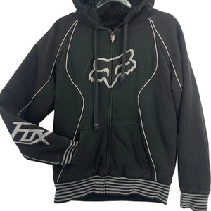FOX Sasquatch Hoodie Jacket Mens Sz Medium Fur Lined Vintage Y2K Racing Black - Picture 1 of 9