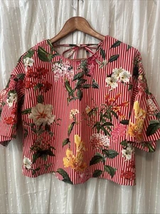 Zara Basic Women’s Striped Floral Top Women’s Size Small - Picture 1 of 5
