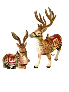 Fitz and Floyd Holiday Tidings Keramik Paar Rentier Kerzenhalter Weihnachten - Bild 1 von 21