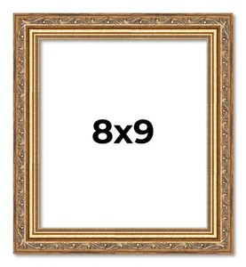 8x9 Frame Gold Solid Wood Picture Frame Width 1.25 Inches | Interior Frame Depth - Picture 1 of 9