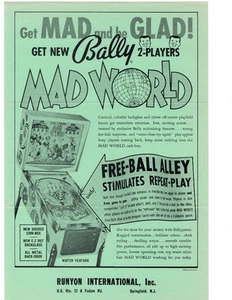MAD WORLD Original PINBALL Flyer BALLY 2-Player 1964 Promo Brochure Ad Slick - Picture 1 of 2